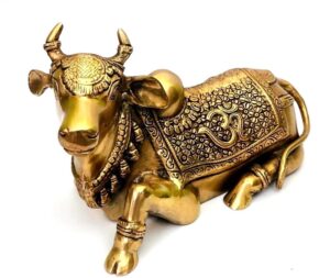 Nandi statue - Brass Golden finished Nandi Sculpture for temple pooja and decor - gatekeeper of Lord Shiva family, Bull Nandi Statue