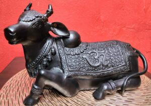 Nandi statue - Brass Black finished Nandi Sculpture for temple pooja and decor - gatekeeper of Lord Shiva family, Bull Nandi Statue