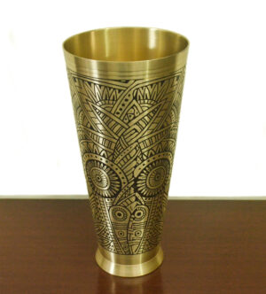 Brass Lassi /Patiala Glass with fine hand Kalamkaari, Drinkware & Serveware for Lassi, Milk, Juice, Water, Height-9" Inches, Volume-1200 ml