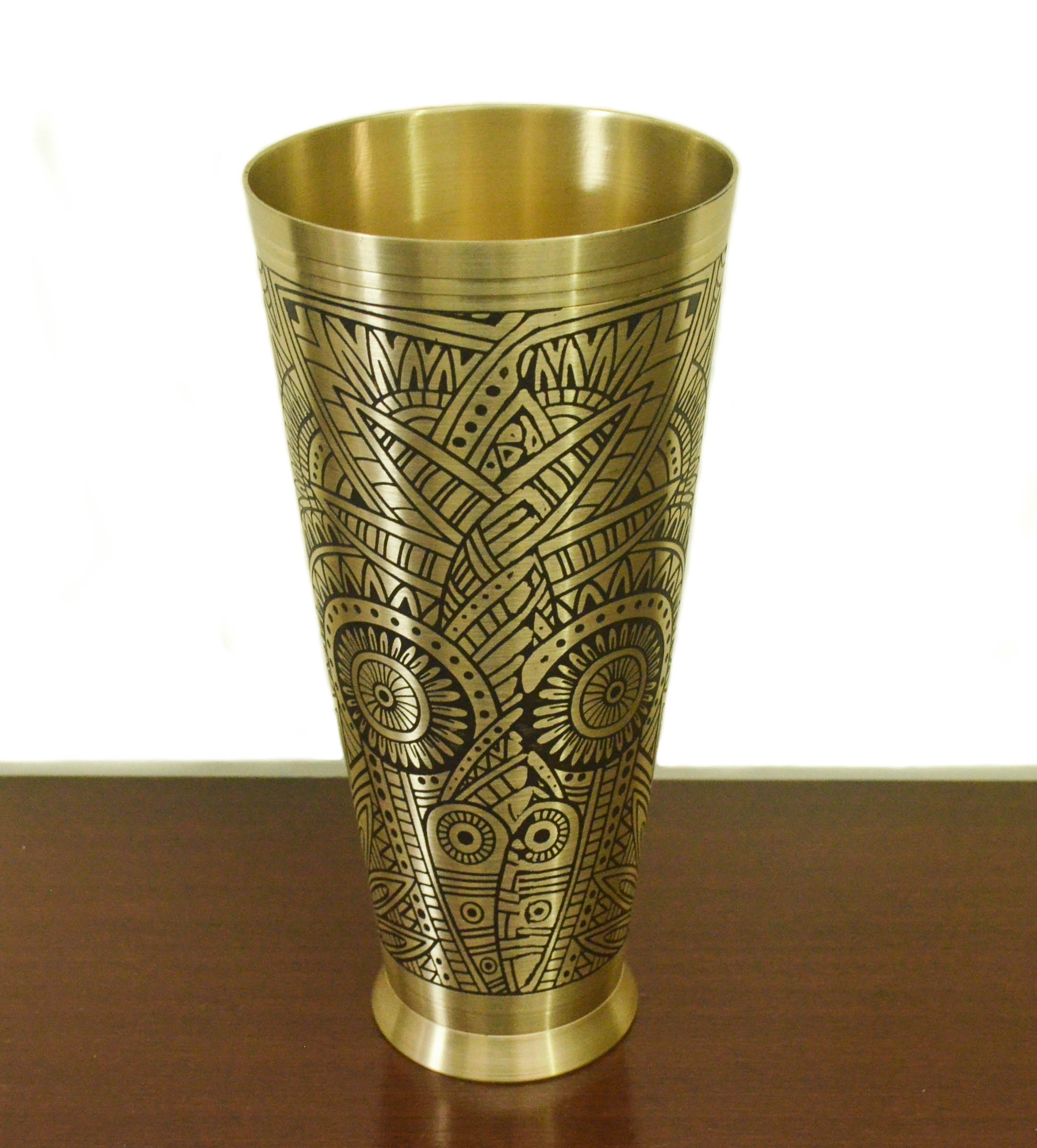 Brass Lassi /Patiala Glass with fine hand Kalamkaari, Drinkware & Serveware for Lassi, Milk, Juice, Water, Height-9" Inches, Volume-1200 ml