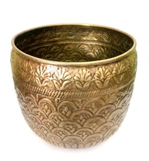Brass Planter | Antique Embossed Floral & Leaf Design | Indoor/Outdoor Plant Pot | Decorative Flower Pot