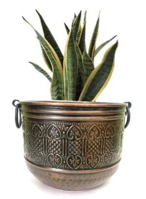 Antique-Style Embossed Brass Planter with Handles – Vintage Decorative Flower Pot for Indoor/Outdoor Plant- planter for living room