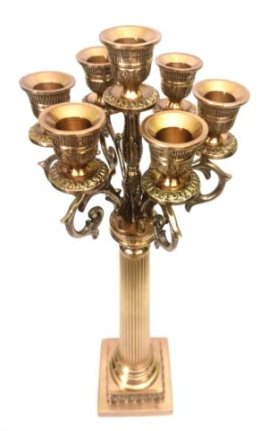 Brass Candelabra with antique finish | 7-Candle Holder Roman Pillar Candle Stand | 22.5 inch ta