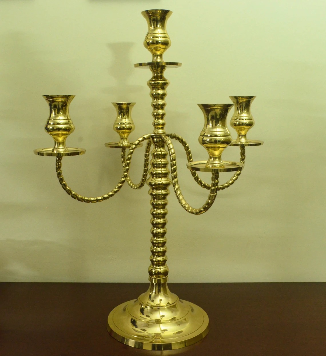 Brass Golden Candelabra Candle Stand | 5-Stick Candle Holder | 20-Inch Tall Vintage Decorative Centerpiece for Home, Wedding & Table Decor - Image 3