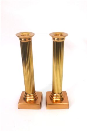 Candle stand || Brass Golden ornate Roman Iconic pillar pattern Candle Holder set