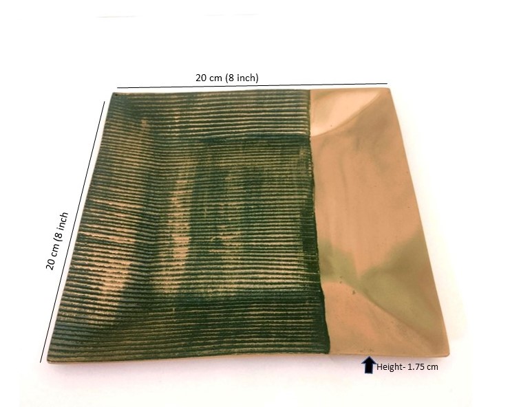 Metal Decorative Tray | Green & Gold Tabletop Serving & Display Platter (20 × 20 cm) - Image 2