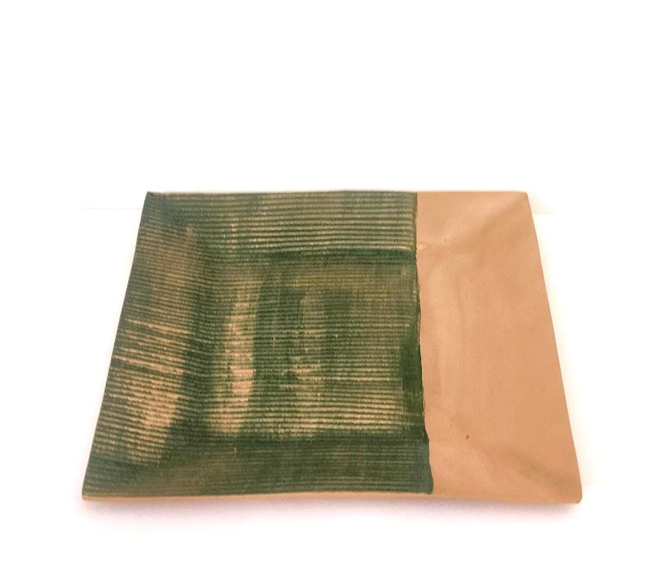 Metal Decorative Tray | Green & Gold Tabletop Serving & Display Platter (20 × 20 cm) - Image 4