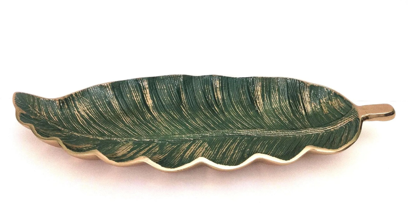 Metal Leaf-Shaped Center Table Decorative Tray | Green & Gold Tabletop Accent - Image 5