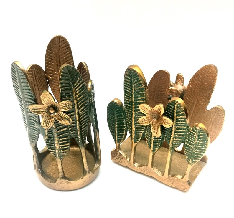 Metal Cutlery Holder & Matching Napkin Holder Set | Decorative Leaf Design | Tabletop Flatware Organizer | Kitchen & Dining Table Décor