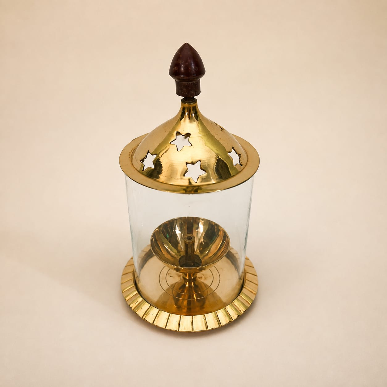 Brass Akhand Diya with Glass Cover & Lid | Traditional Oil Lamp for Temple Pooja, Home Decor, Spiritual Gift - Image 3