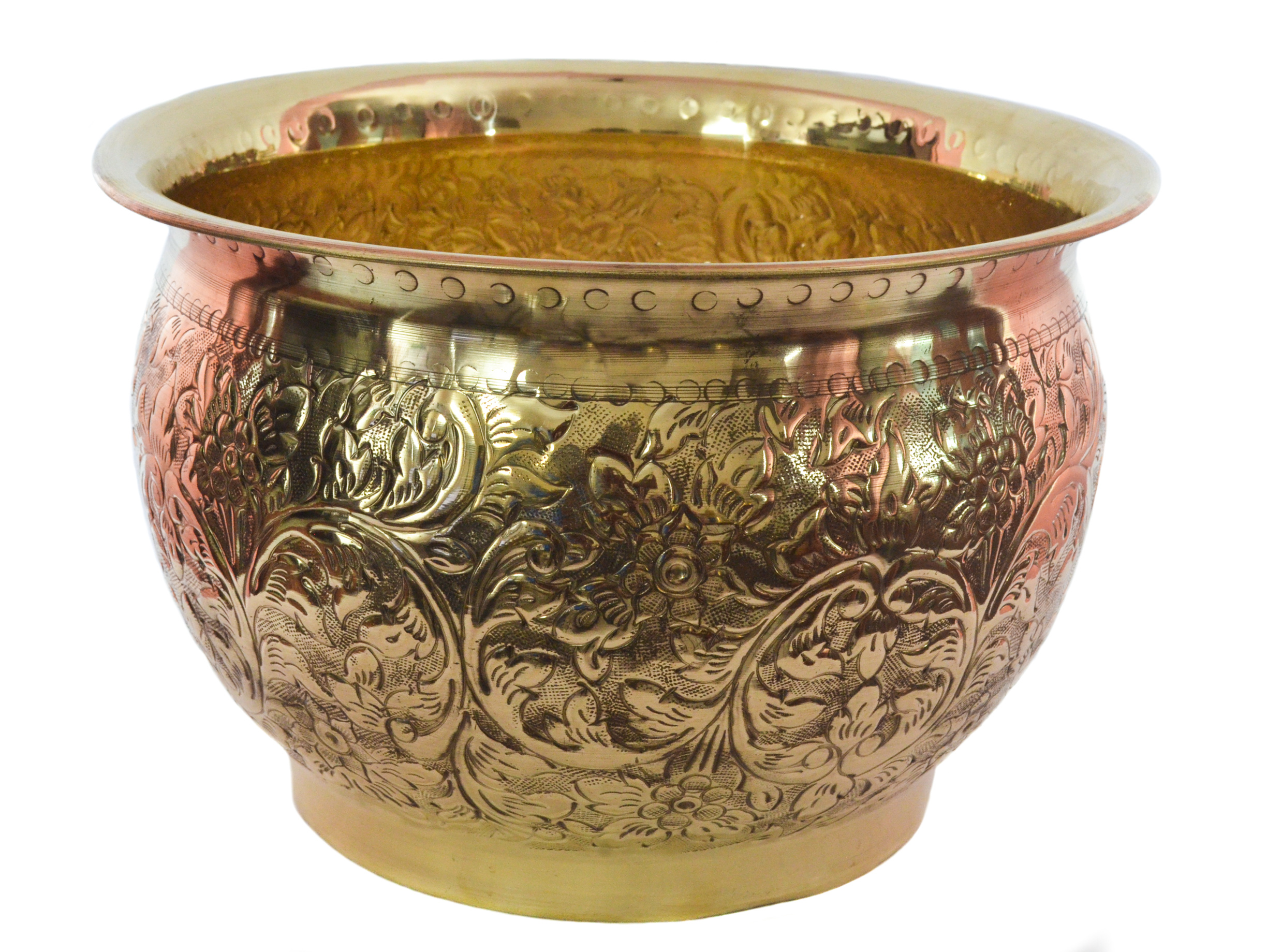 Brass Carved Planter | Handcrafted Brass Plant Container | Flower Pot for Indoor & Outdoor Plants | Embossed Floral Design - Image 2