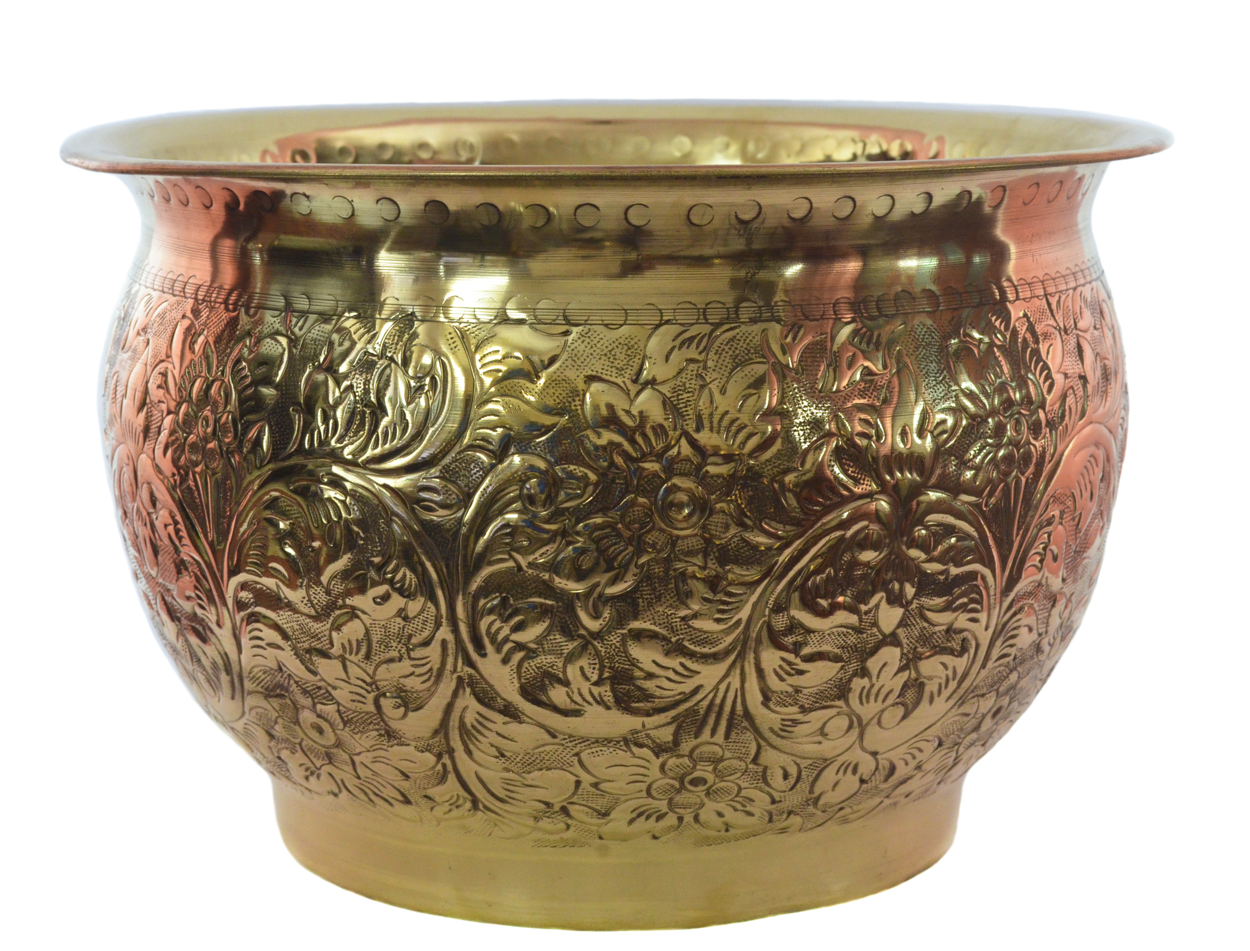 Brass Carved Planter | Handcrafted Brass Plant Container | Flower Pot for Indoor & Outdoor Plants | Embossed Floral Design - Image 3