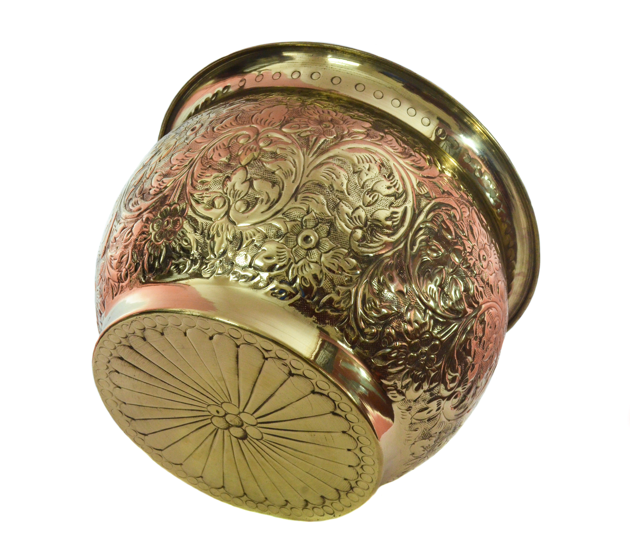 Brass Carved Planter | Handcrafted Brass Plant Container | Flower Pot for Indoor & Outdoor Plants | Embossed Floral Design - Image 5