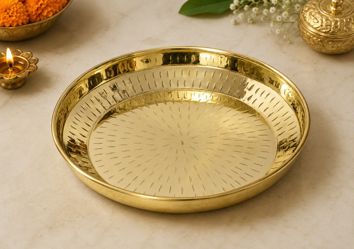 Pure Brass Paraat for Atta Kneading | Handmade Brass Dough Kneading Thaal | Traditional Brass Parat - Image 5