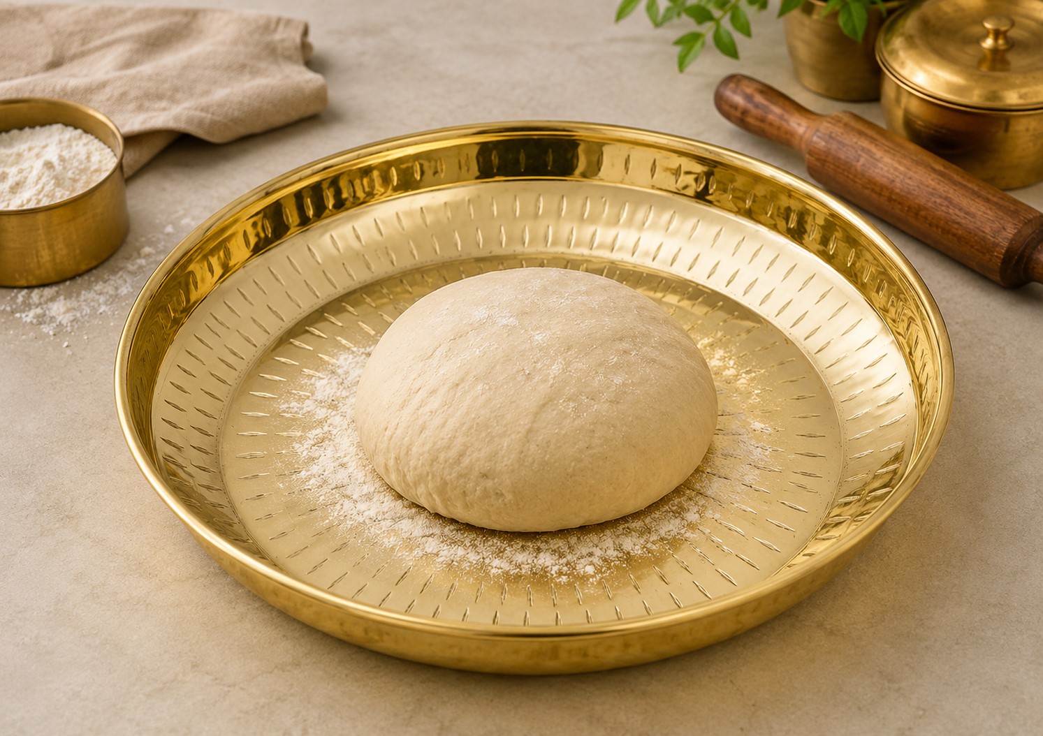 Pure Brass Paraat for Atta Kneading | Handmade Brass Dough Kneading Thaal | Traditional Brass Parat
