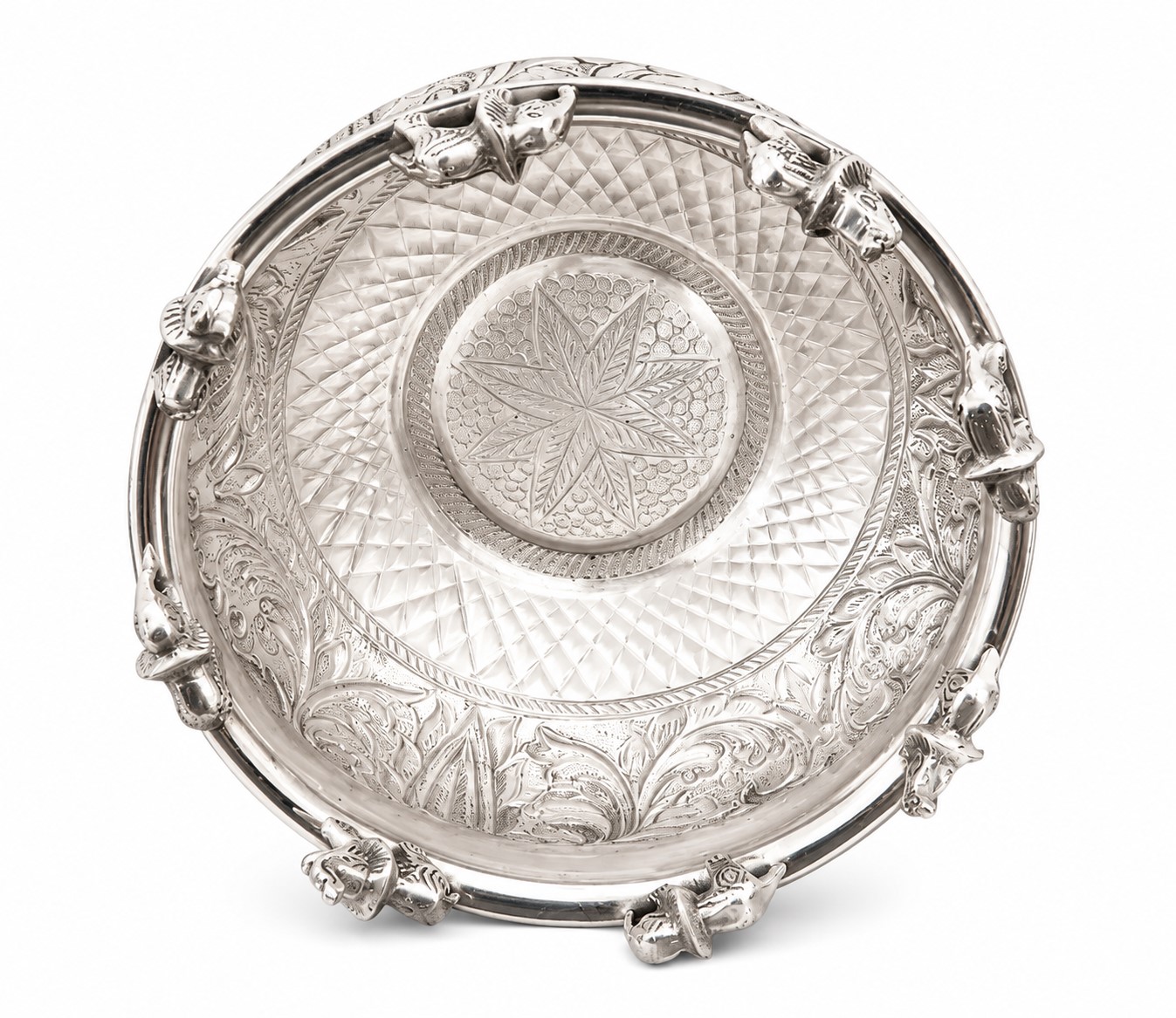 Silver Polished Brass Urli Bowl | Floral Carved Design with Elephant Motif | Decorative Centerpiece Bowl - Image 4