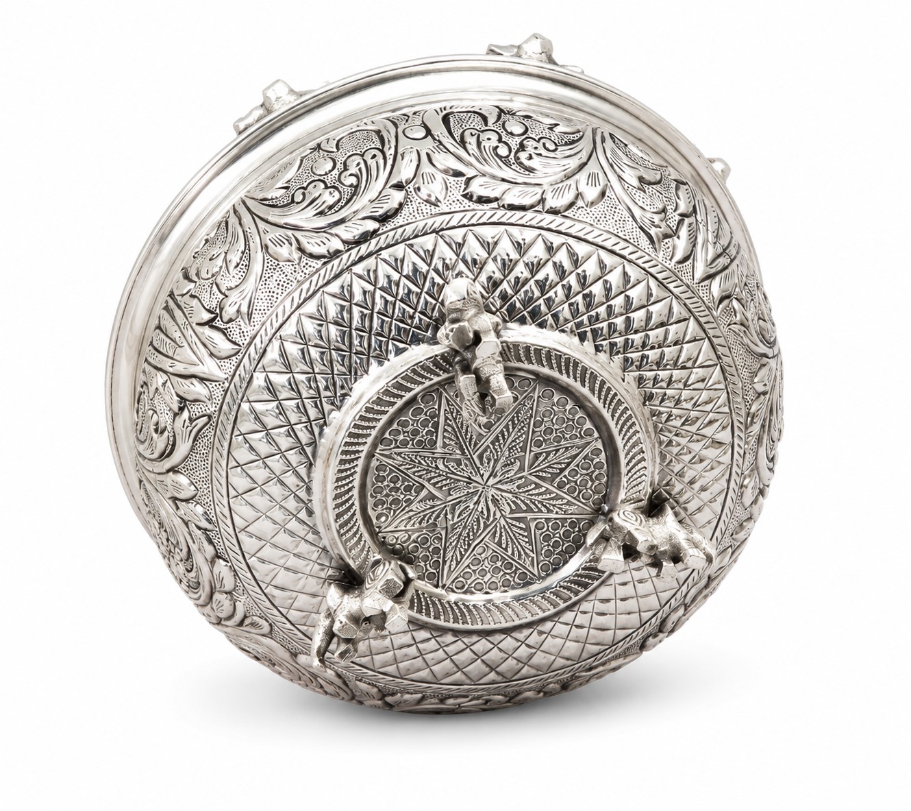 Silver Polished Brass Urli Bowl | Floral Carved Design with Elephant Motif | Decorative Centerpiece Bowl - Image 5