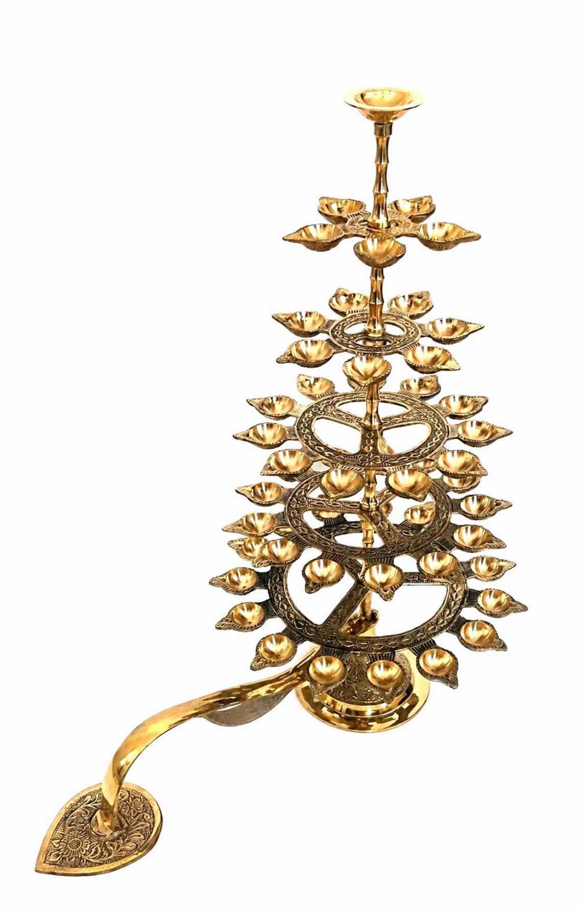 Brass Ganga Aarti Diya | 6-Tier Oil Lamp with 51 Wicks | Pooja & Temple Deepam | Brass Step Lamp for Diwali, Festivals, Home, Temple Arti - Image 2