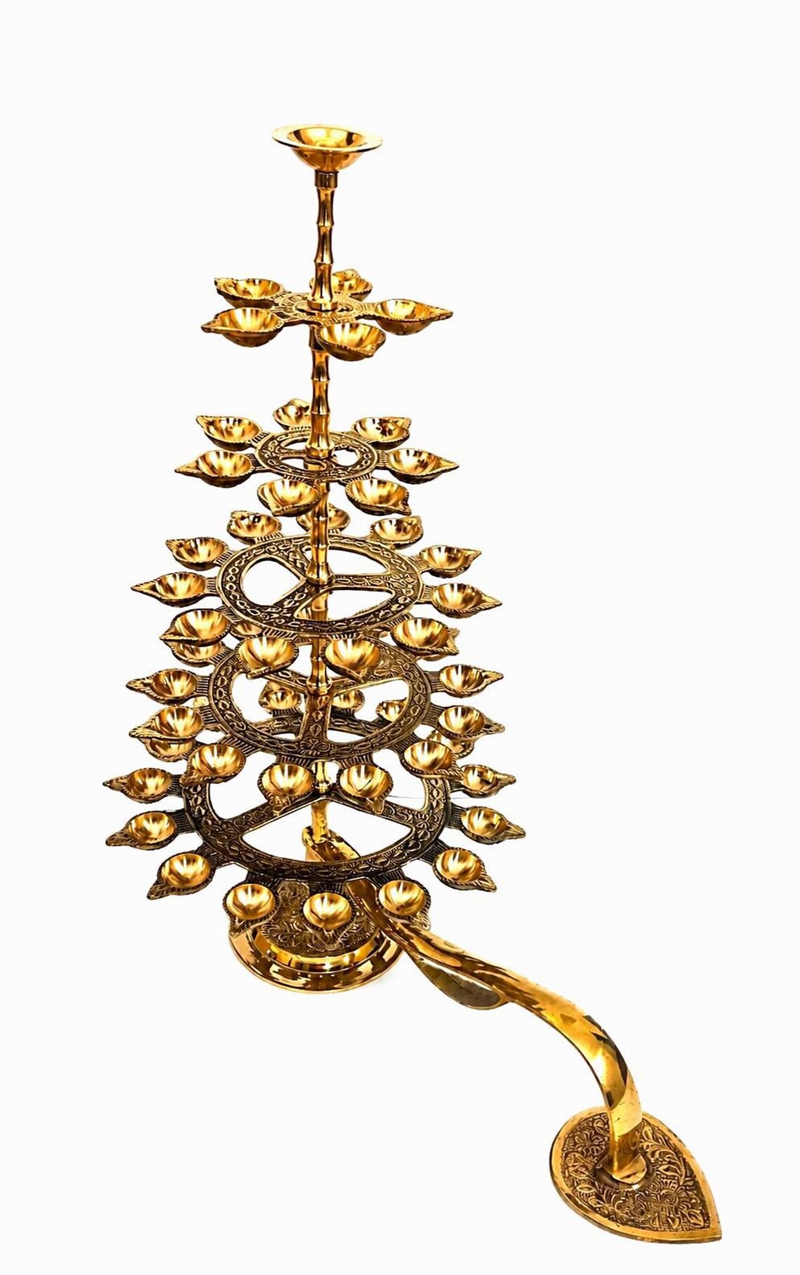 Brass Ganga Aarti Diya | 6-Tier Oil Lamp with 51 Wicks | Pooja & Temple Deepam | Brass Step Lamp for Diwali, Festivals, Home, Temple Arti - Image 3