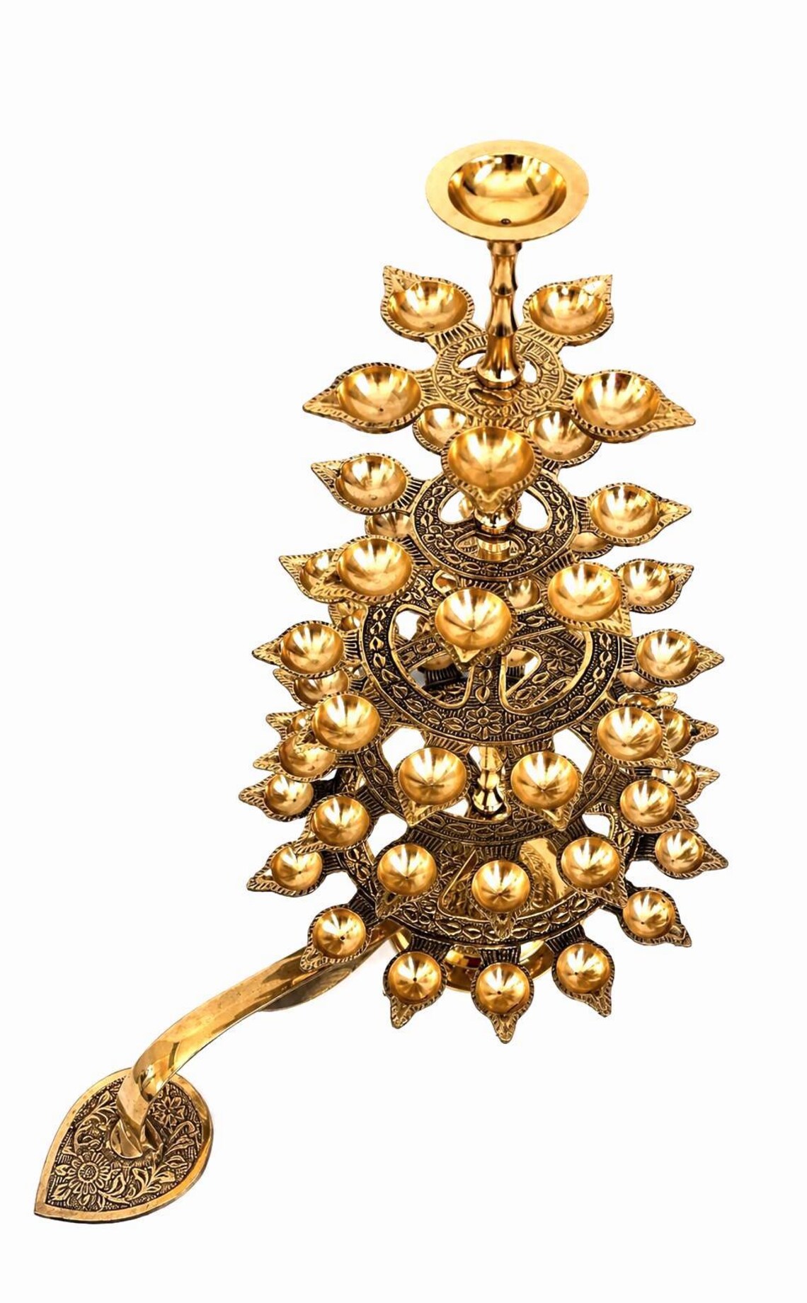 Brass Ganga Aarti Diya | 6-Tier Oil Lamp with 51 Wicks | Pooja & Temple Deepam | Brass Step Lamp for Diwali, Festivals, Home, Temple Arti - Image 4