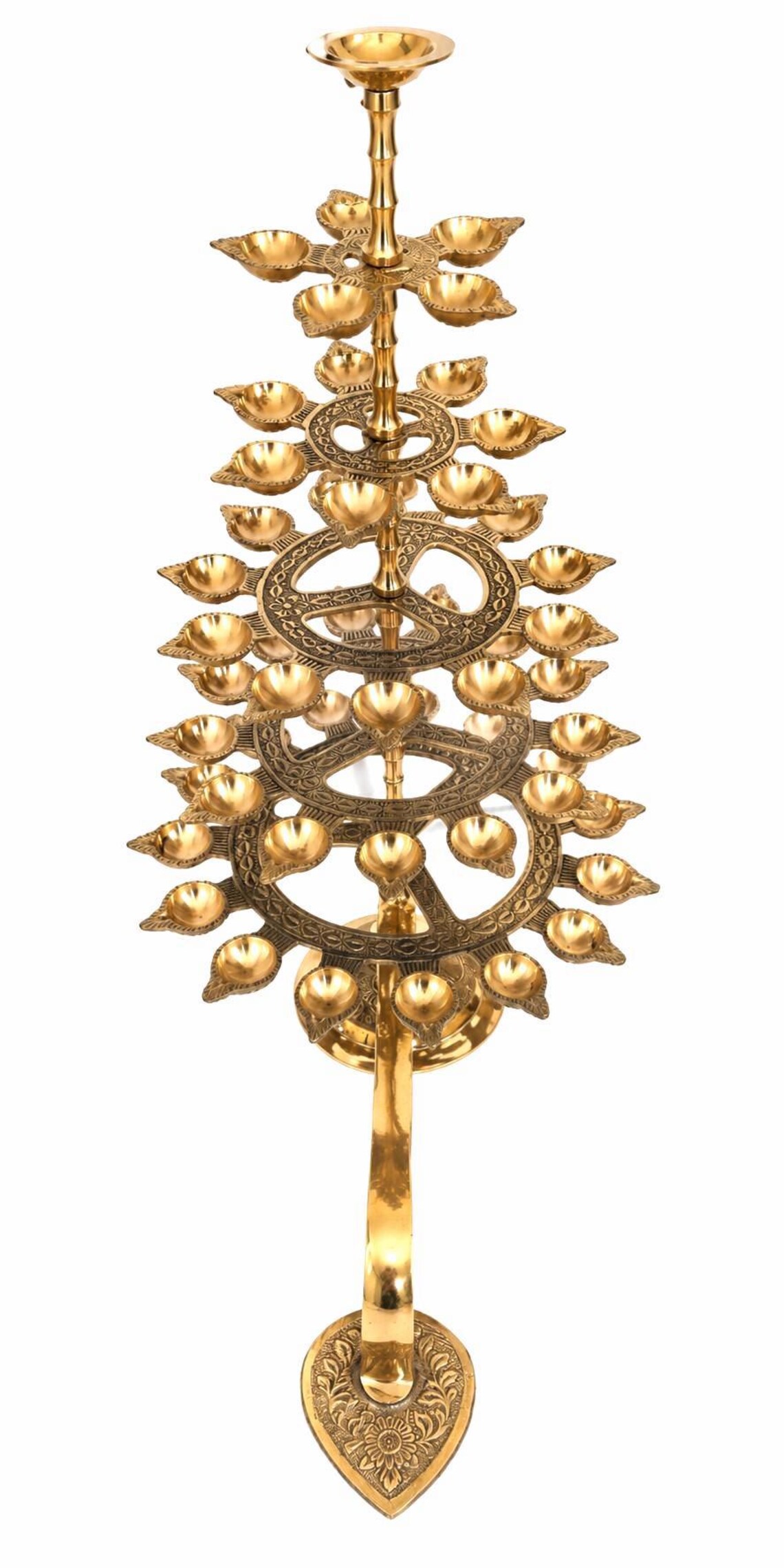 Brass Ganga Aarti Diya | 6-Tier Oil Lamp with 51 Wicks | Pooja & Temple Deepam | Brass Step Lamp for Diwali, Festivals, Home, Temple Arti - Image 5