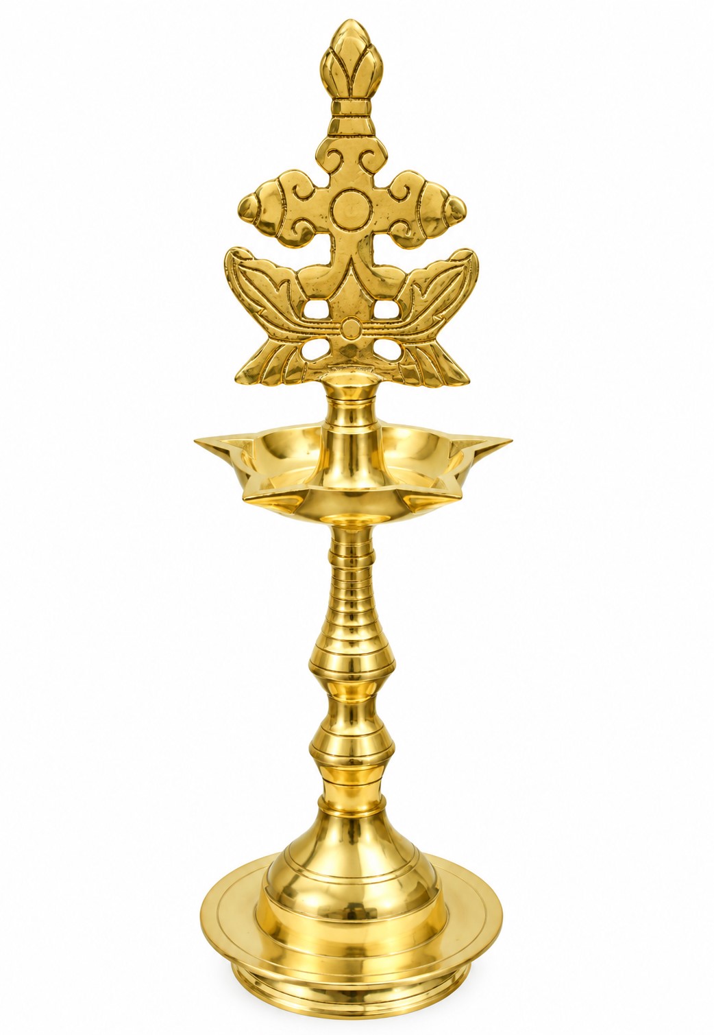 Handcrafted Brass Sleeba Cross Oil Lamp with 5 Wicks (12-Inch)